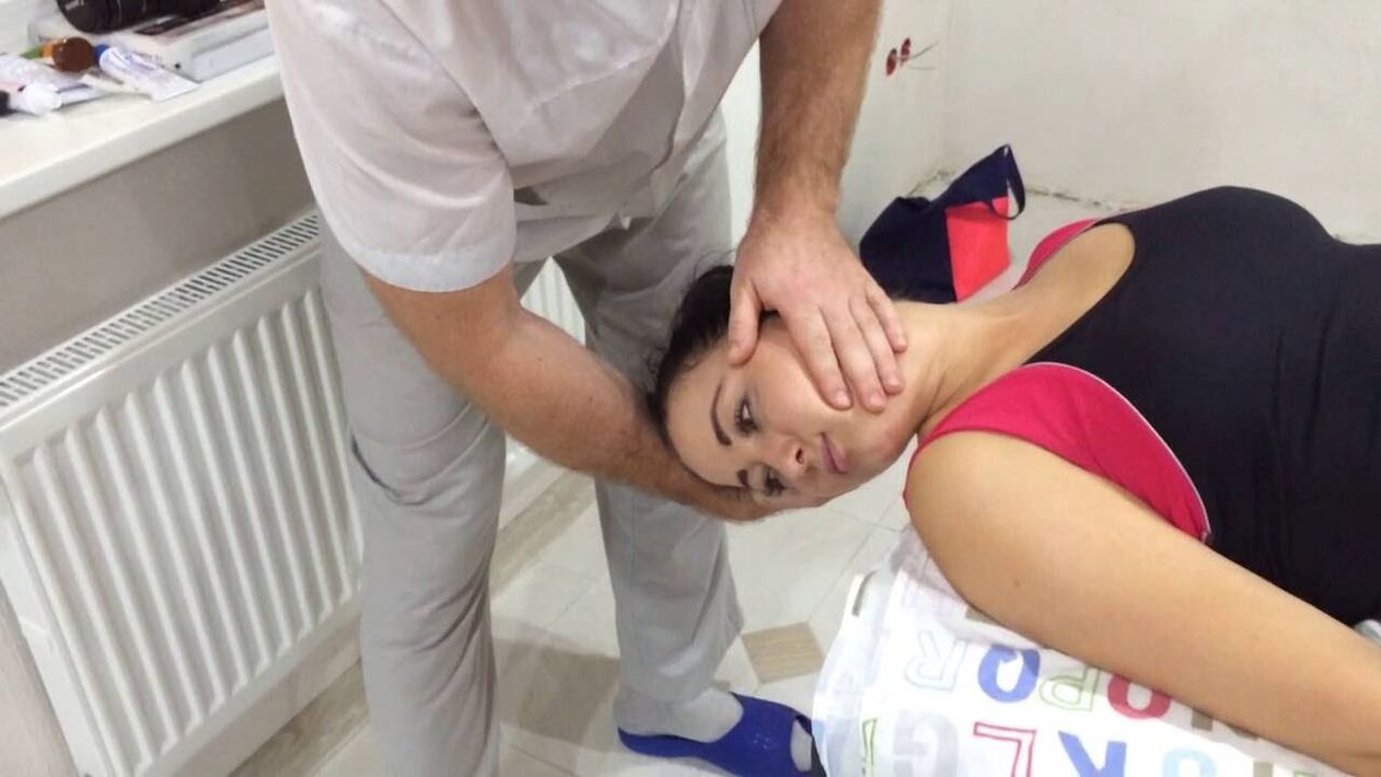 A patient with cervical osteochondrosis shows manual therapy